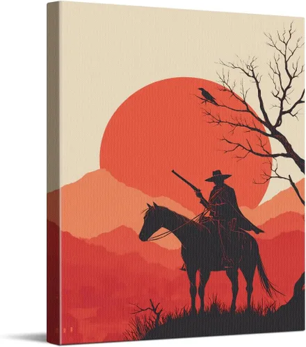 Vista 26 de WOXZQ Arte de pared de duelo de caballeros de fantasía épica en campo de flores rojas inspirado en Elden Ring para decoración de habitación