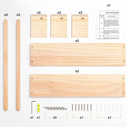 Vista 6 de Austin yan Estantería de pared para guardería, 32 pulgadas, juego de 3, estantería flotante de madera para niños, color madera natural, estante