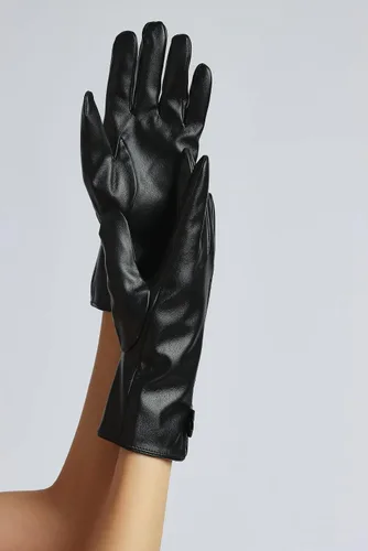 Vista 8 de Sahabowi Guantes de cuero para clima frío Manopla de lana cálida de invierno para mujeres