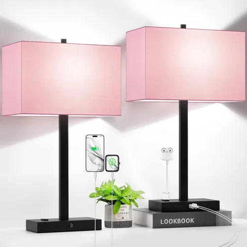 Vista 19 de Lynnoland Juego de 2 lámparas de noche de 21 pulgadas con tomas USB A+C y CA, control táctil, regulables de 3 vías, para dormitorio, sala de estar