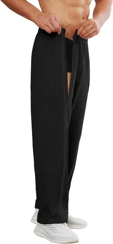 Vista 2 de Deyeek Pantalones rasgados para hombre con cremallera completa, pantalones deportivos para hombre, pantalones deportivos de algodón para poscirugía