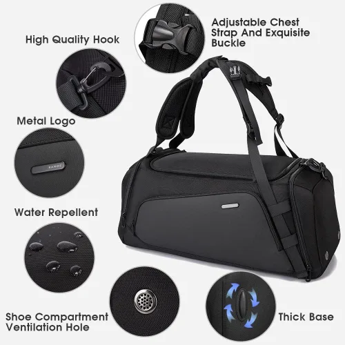 Vista 4 de BANGE Mochila deportiva de gimnasio para hombre y mujer Negro L Mochila