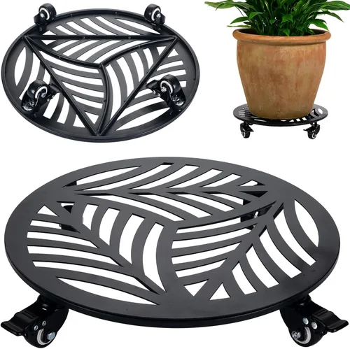 Vista 11 de 1 paquete de 30 cm de gran organizador de plantas de metal con 3 ruedas de PU metálicas, soporte rodante para plantas con ruedas para interiores