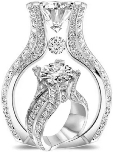 Vista 3 de Anillo de plata de ley 925 para mujer, topacio blanco, circonita cúbica, diamante, elegante, eternidad, compromiso, boda, talla 6-10