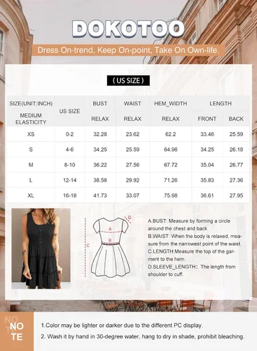 Vista 6 de Dokotoo Vestidos de verano para mujer, sin mangas, con botones, cintura elástica, volantes, escalonados, casual, con vuelo, mini vestido