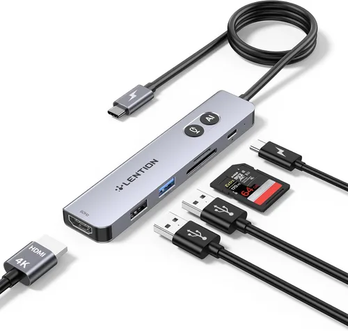 Vista 12 de LENTION Hub USB C con carga de 100 W, HDMI 4K a 60 Hz, lector de tarjetas dual, USB 3.0 y 2.0 compatible con MacBook Pro 2025-2016, nuevo Mac
