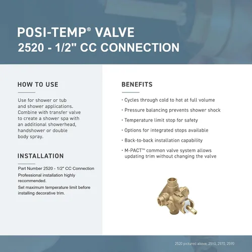 Vista 9 de Moen 2520 válvula rugosa Posi-Temp de 1/2 pulgada (cobre a cobre) para balance de presión, 2520