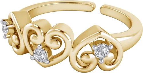 Vista 2 de Anillo de plata de ley 925 bañada en oro de 14 quilates con circonita cúbica de corte redondo de 0,07 quilates, diseño de corazón