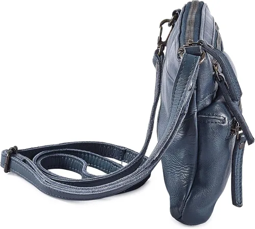Vista 6 de Wise Owl Accessories Bolso cruzado pequeño de cuero real con triple cremallera para mujer, bolso cruzado vintage de primera calidad