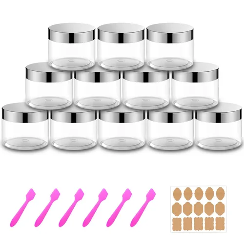 Vista 8 de Paquete de 12 recipientes pequeños de plástico de 4 onzas con tapas + paquete de 12 tarros de muestra de cosméticos de 0.7 oz/0.7 fl oz