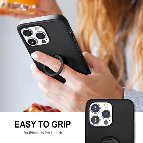 Vista 2 de Hython Funda para iPhone 13 Pro con soporte de anillo [soporte de anillo giratorio de 360° con soporte magnético] [forro de microfibra suave] Funda