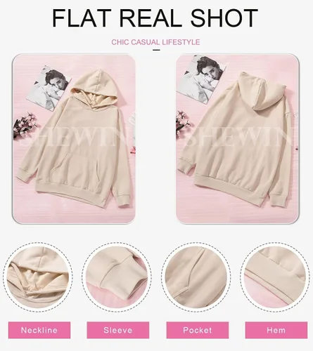 Vista 4 de Shewin - Sudadera con capucha para mujer, manga larga, informal, unicolor, ligera, sin botones, holgada, con bolsillo