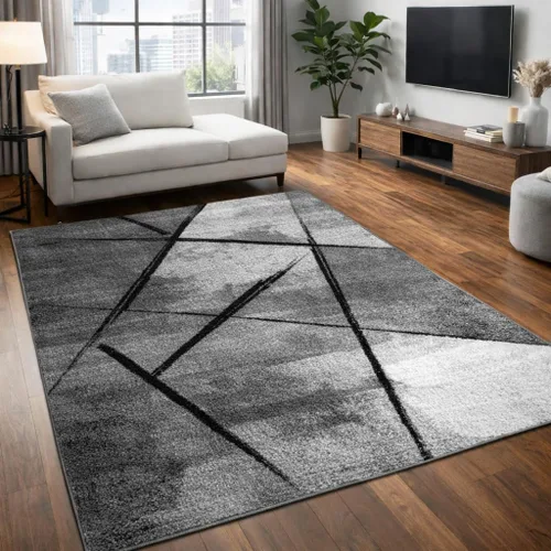 Vista 8 de Paco Home - Alfombra de área moderna con efecto de pintura abstracta, negro gris, Tamaño: 2 x 3.3 pies