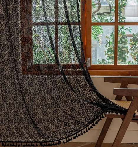 Vista 24 de YJ YANJUN - Cortinas de café boho, 24 pulgadas de largo, 2 paneles, cada una de 59" de ancho x 24" de largo, beige, con crochet, cortinas de cocina