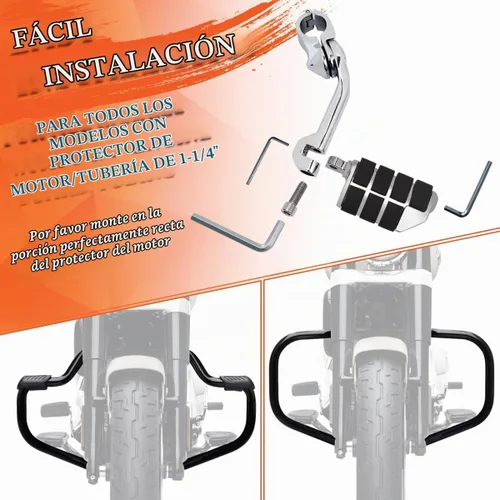 Vista 5 de FOVPLUE Estriberas de carretera de 1.25" para Harley Touring Softail Dyna CROMO LARGO ANGULADO