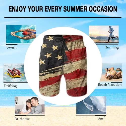 Vista 5 de CHILLTEK Traje de baño para hombre con la bandera americana de secado rápido para hombre de periódico playa con bolsillos Bandera estadounidense
