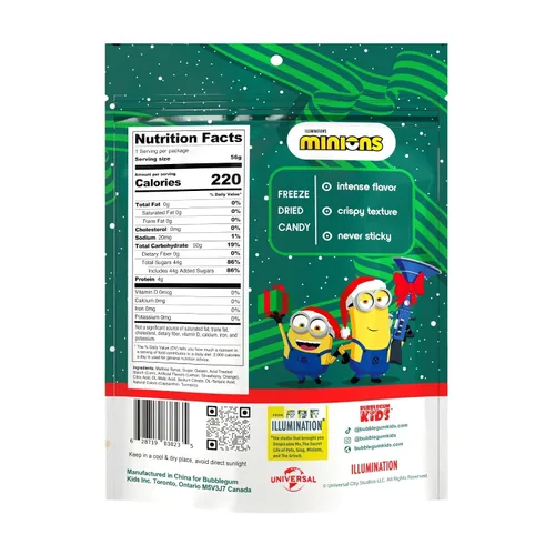 Vista 2 de Minions - Puffs de caramelo liofilizado de Navidad por Bubblegum Kids Relleno de calcetines, dulces de vacaciones, recuerdos de fiesta, sabor