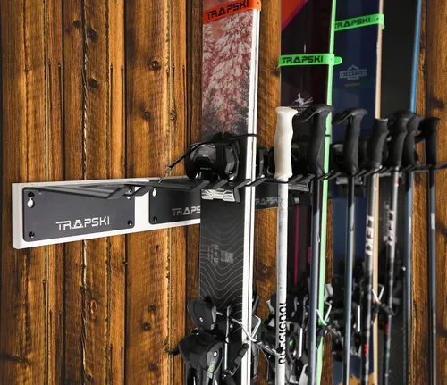 Vista 9 de TRAPAWAY Estante de pared Capacidad para 1 par de esquís o snowboard por fijaciones Organizador de garaje para herramientas,