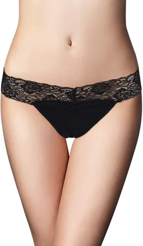 Vista 2 de Yastouay Tanga de encaje negra para mujer, bragas de encaje, tangas de algodón, ropa interior para mujer