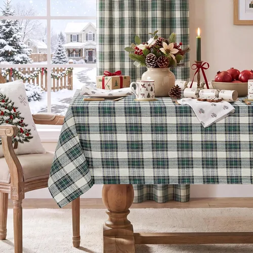 Vista 10 de Softalker - Mantel rectangular de Navidad a cuadros, color verde, 52 x 70
