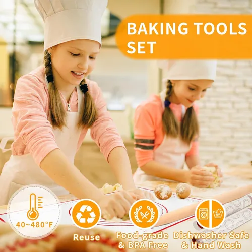 Vista 2 de Juego de alfombrillas de silicona para hornear, tapete de masa con tapete para hornear macarrón, cortador de pastelería, tapete de pastelería seguro