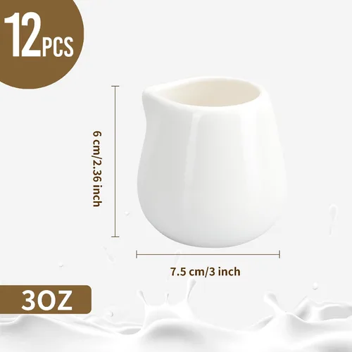 Vista 2 de 12 mini crema de cerámica, jarra pequeña de crema de porcelana de 3 onzas, jarra pequeña de jarabe, jarra de crema de café, dispensador de crema