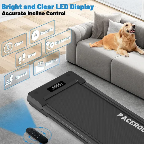 Vista 6 de PACEROCKER Walking Pad Treadmill with 12% 9-Level Auto Incline, 450 lbs Capacity Bluetooth Speaker Under Desk Treadmills for Home Hiking