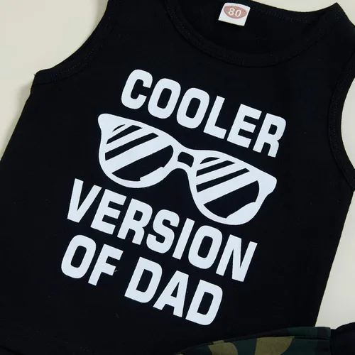 Vista 4 de Conjunto de 2 piezas de ropa corta para bebé niño versión más fresca de papá chaleco con estampado de camuflaje pantalones de verano