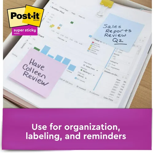 Vista 5 de Post-It Notas, Super Sticky, 3" x 3", 5ct - Multicolor