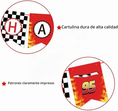Vista 4 de Cartel de cumpleaños de coche de carreras, suministros para fiestas temáticas de bandera a cuadros Rojo