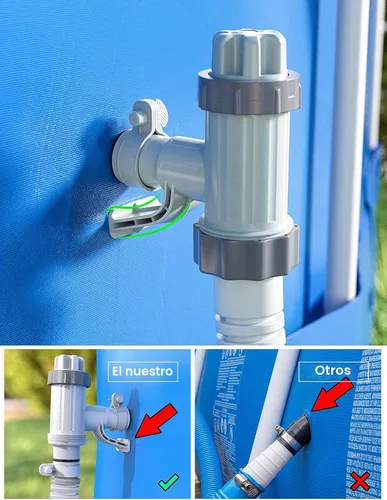 Vista 3 de Válvula de émbolo [patentada] Deeroll con soporte de tubería para piscinas sobre el suelo 2-in-1 Valve and Holder, Fits 1.25 and 1.5 Inch Hoses