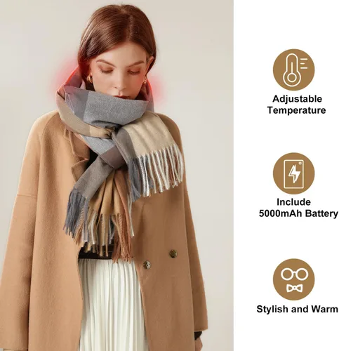 Vista 4 de EN'DA professional Bufanda térmica para mujer recargable con batería, 3 niveles de control de temperatura, bufanda eléctrica de invierno, diseño