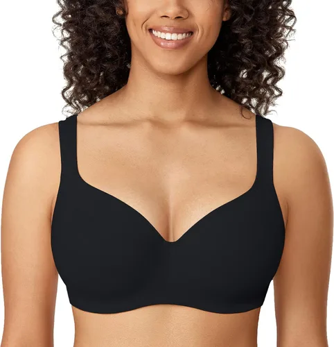 Vista 17 de DELIMIRA Brasier tipo balconette para mujer, cobertura completa, talla grande, con varillas, espalda suave, sin costuras