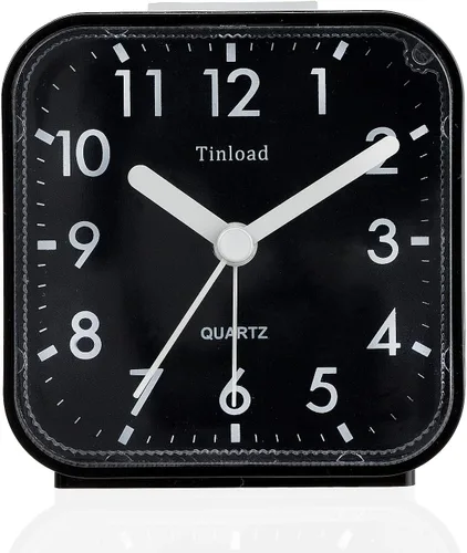Vista 10 de Tinload Reloj despertador analógico de viaje con batería pequeño, silencioso, sin tictac, suave despertador, sonidos de pitido ascendente, Negro