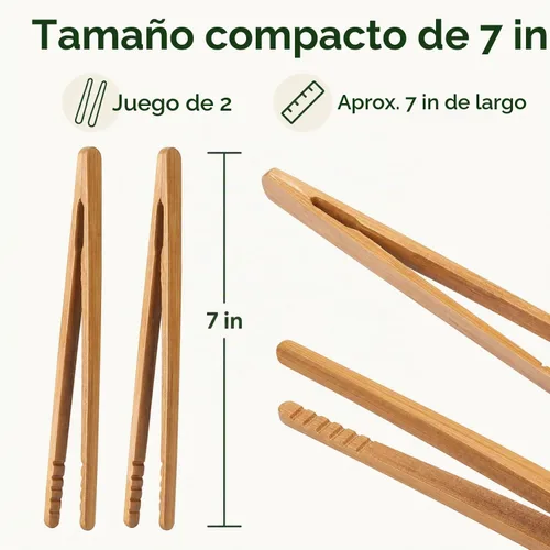 Vista 5 de I-MART Juego de 2 pinzas de bambú para tostadoras de 7 pulgadas, pinzas de madera para tostadas para uso en cocina pequeña, bagels, magdalenas