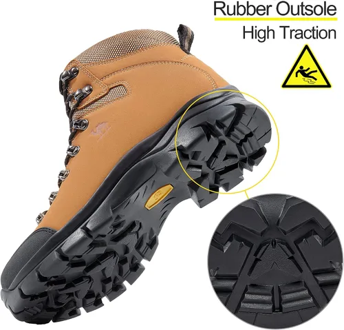 Vista 5 de CAMEL CROWN Botas de senderismo para hombre, de cuero auténtico