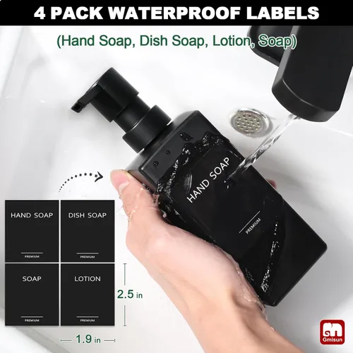 Vista 4 de GMISUN Juego de dispensador de jabón de cocina, dispensadores de jabón para manos y platos, dispensador de jabón negro de 12 fl oz/11.8 fl oz