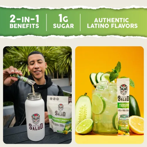 Vista 6 de Salud - Paquete de 2 Hidratación 2 en 1 + inmunidad (Paloma) e hidratación + inmunidad (lima de pepino) – 15 porciones cada una, mezcla de bebida