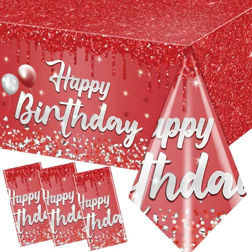 Vista 8 de Paquete de 3 Manteles de Feliz Cumpleaños Manteles Negros y Dorados Cubierta de Mesa de Plástico Mantel Rectangular de Cumpleaños para Mujeres
