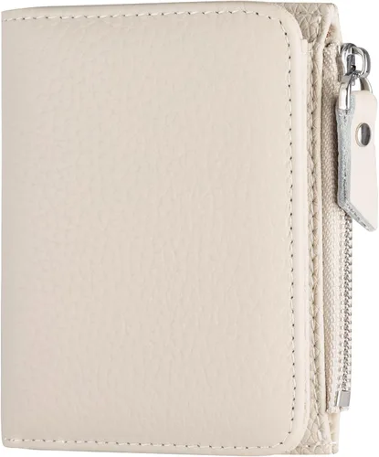 Vista 8 de Cartera pequeña de piel suave para mujer, con bloqueo RFID, con bolsillo con cremallera, billetera plegable, color negro