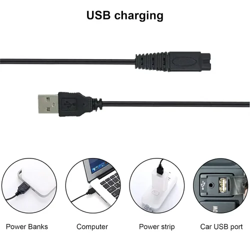 Vista 4 de Paquete de 2 cargadores de afeitadora USB para microtouch Solo Electric Shaver Solo Cable de carga de 31.5 pulgadas con 4 cepillos de limpieza