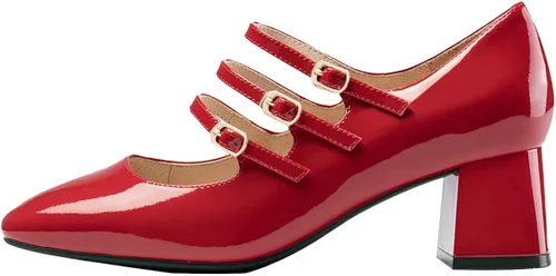 Vista 2 de YDN Zapatos Mary Jane cómodos de punta cuadrada para mujer, zapatos de tacón medio con tres correas para novia, noche, graduación, fiesta, zapatos