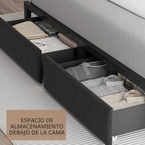 Vista 4 de CIKUNASI Base de cama tamaño Queen con cabecero y cajones de almacenamiento, base de cama con estación de carga de almacenamiento, marco de cama