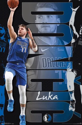 Vista 9 de Trends International NBA Dallas Mavericks - Póster de pared de Luka Doncic 19, 14.725 x 22.375 pulgadas, versión enmarcada de madera de granero
