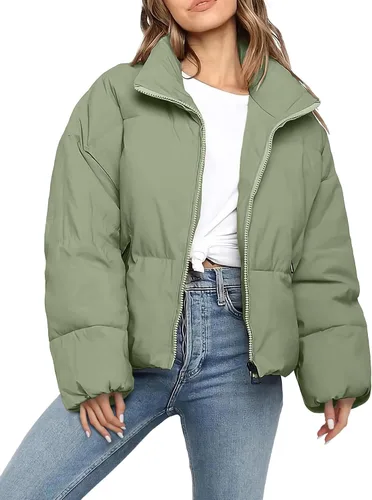 Vista 7 de Polu Women's Puffer Jackets Oversized Long Sleeve Winter Zipper Coat Warm Quilted Jackets with Pockets