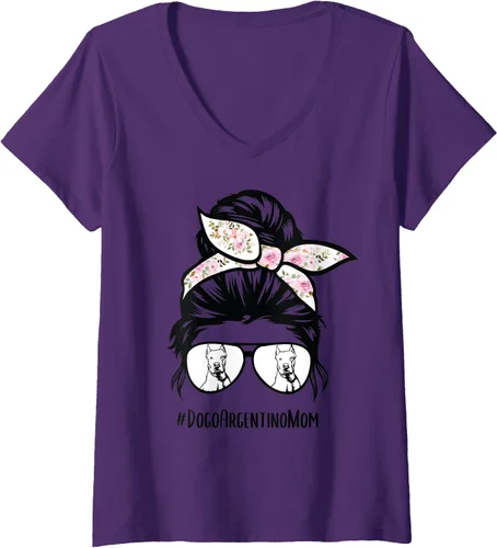 Vista 8 de Dogo Argentino Dog Mom - Gafas de pelo desordenadas con cuello en V para mujer, Negro