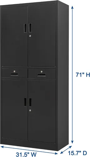 Vista 3 de Wanfu Gabinete de almacenamiento de metal, gabinete de almacenamiento con bloqueo de 71 pulgadas con estantes ajustables y 2 cajones, gabinetes