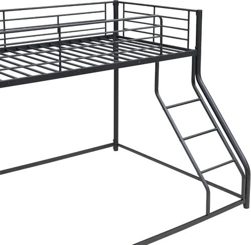 Vista 7 de PURLOVE Litera de metal individual XL sobre Queen para niños, litera baja con escalera, no necesita somier, color negro plateado
