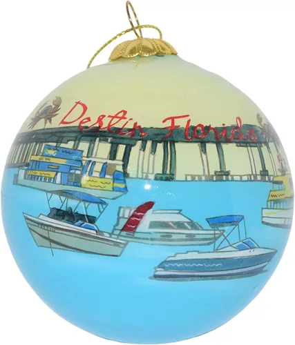 Vista 3 de Adorno navideño de vidrio soplado Sillas de playa Florida Pintado a mano en el interior Arte original Incluye caja de regalo