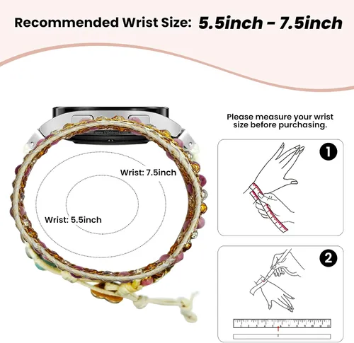 Vista 3 de Correa de reloj boho hecha a mano para Samsung Galaxy con piedras naturales y cuentas pulsera de cuentas